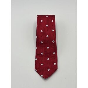 XMI MEN'S TIE RED/GEOMETRIC 58" Necktie Jacquard Silk USA Made